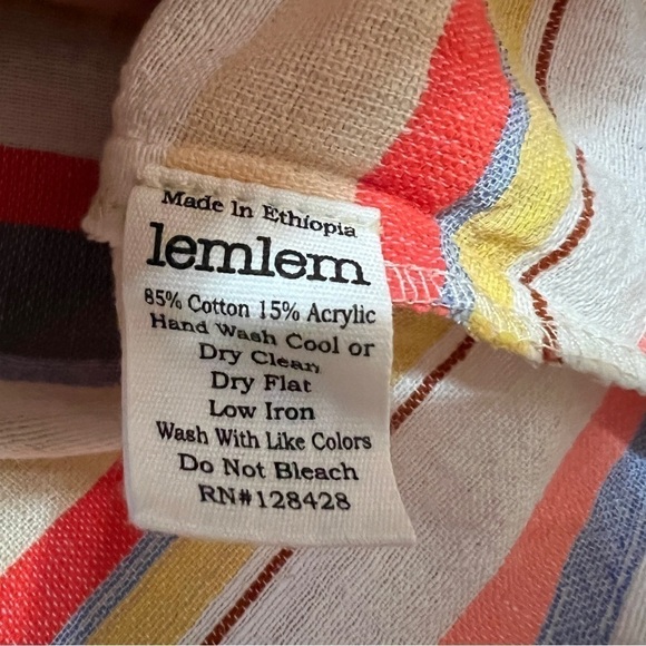 Lemlem | Off The Shoulder Stripe Top Popover Blouse Fringe Trim Size S - Picture 9 of 9